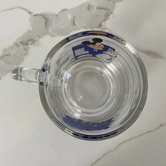 Vintage Walt Disney Mickey Mouse Mug Break Time Clear Glass Cup 80s - Picture 3 of 5